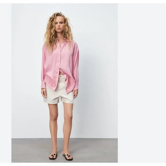 Zara | Tops | Zara Oversized Pink Button Down Flowing Shirt